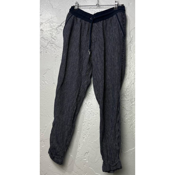 Athleta Bali 100% Linen Pants Navy Blue Striped Relaxed Size 2 - Picture 3 of 10